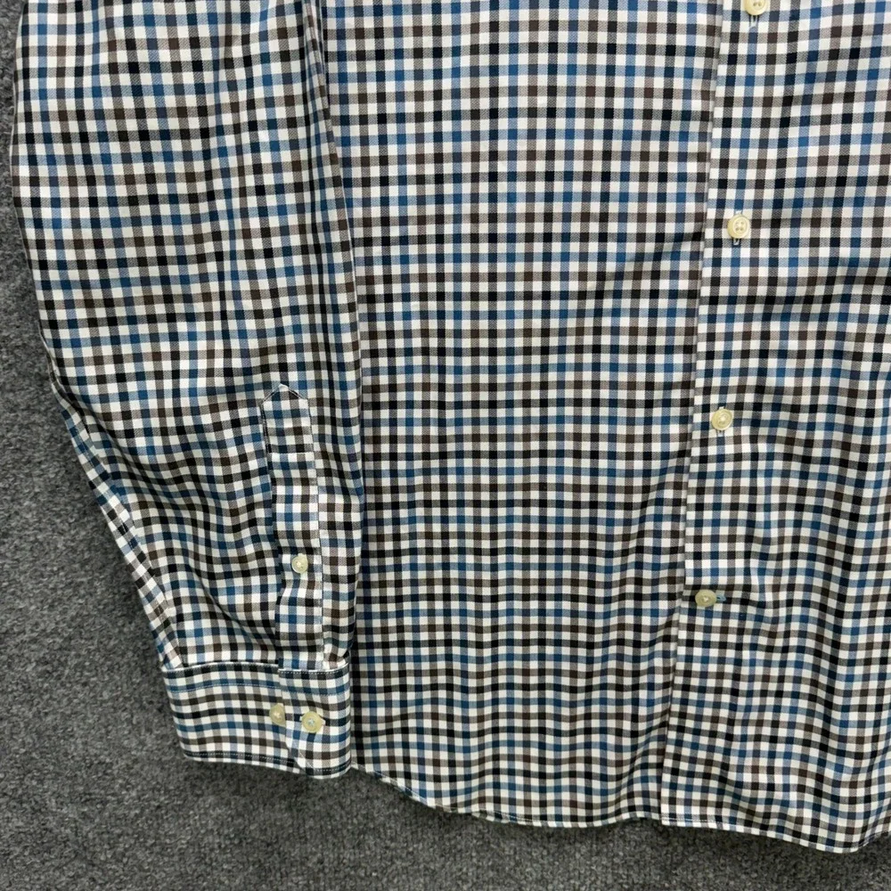 Banana Republic Grant Fit Button Shirt Mens L Blue Brown Gingham Non-Iron Casual